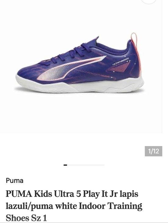 Puma Other - PUMA Kids Ultra 5 Play It Jr lapis lazuli/puma white Indoor Training Shoes Sz 1